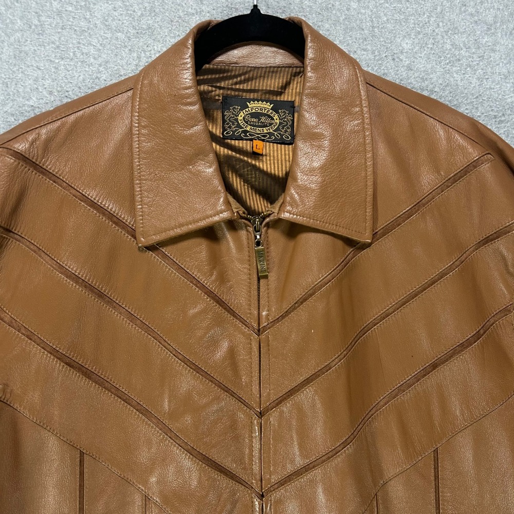 Gene Hiller Jacket Bomber Mens L Tan Leather Mixed Media Mid Century Vintage